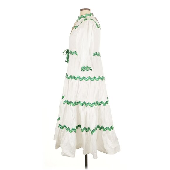 NWT CeliaB Victoria Midi in White Ric Rac Stretch Cotton Tiered Shirt Dress XL - Picture 6 of 8